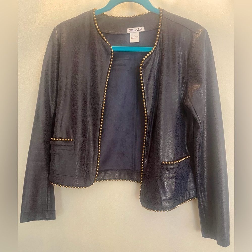 Navy Blue Studded Cropped Jacket